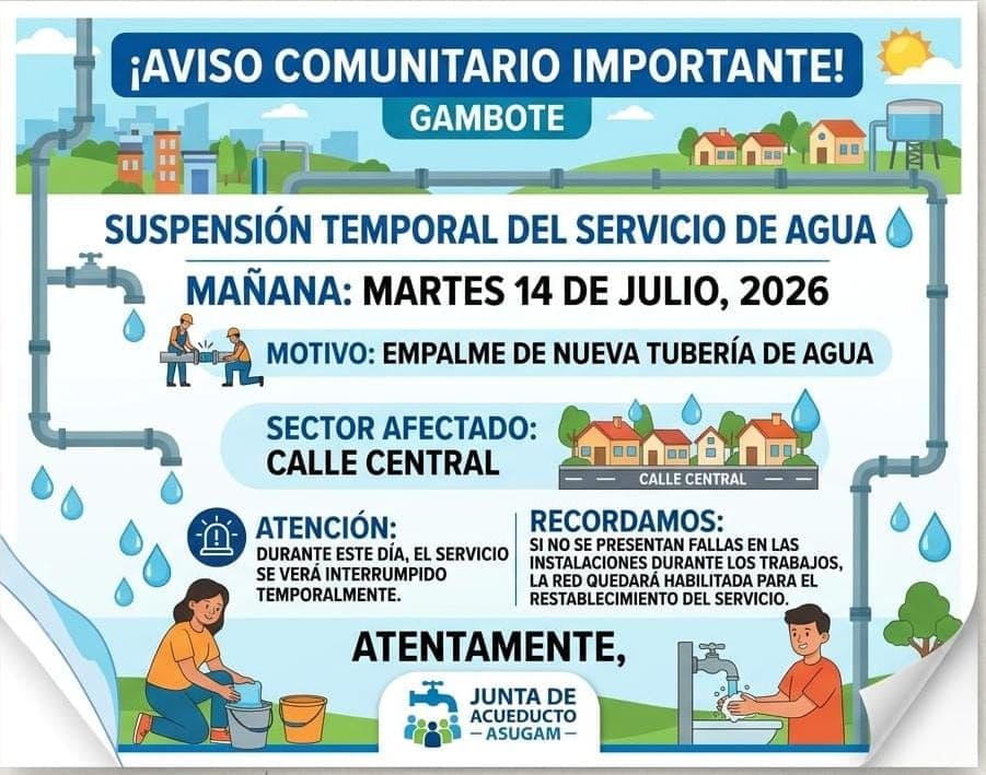 Corte de agua temporal el 14 de julio